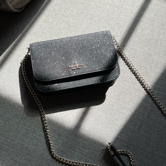 kate spade Bags Kate Spade Black Glitter Purse Clutch And Crossbody Style Nwot Removable